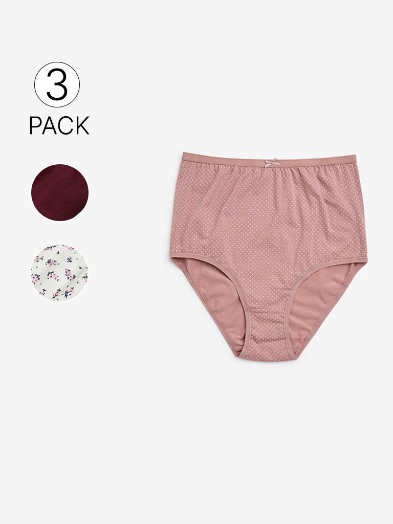 Wunderlove Dusty Pink Print Cotton-Blend Briefs - Pack of 3