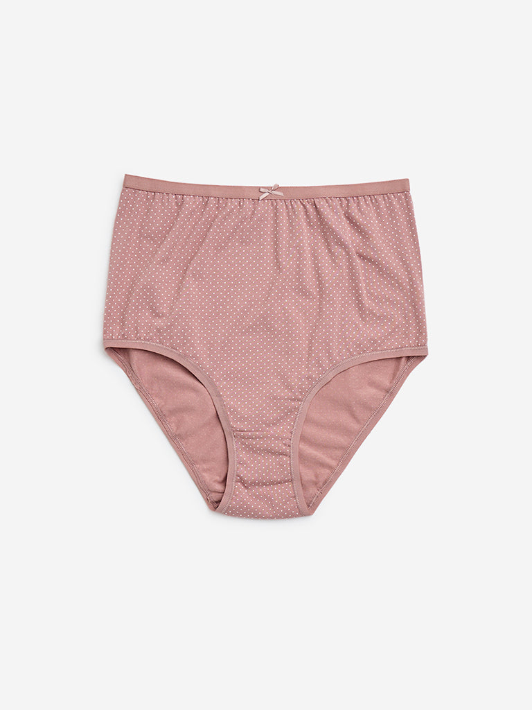 Westside Wunderlove Women's Dusty Pink Print Cotton-Blend Briefs - Pack of 3 for Casual Wear Flatlay Front View
