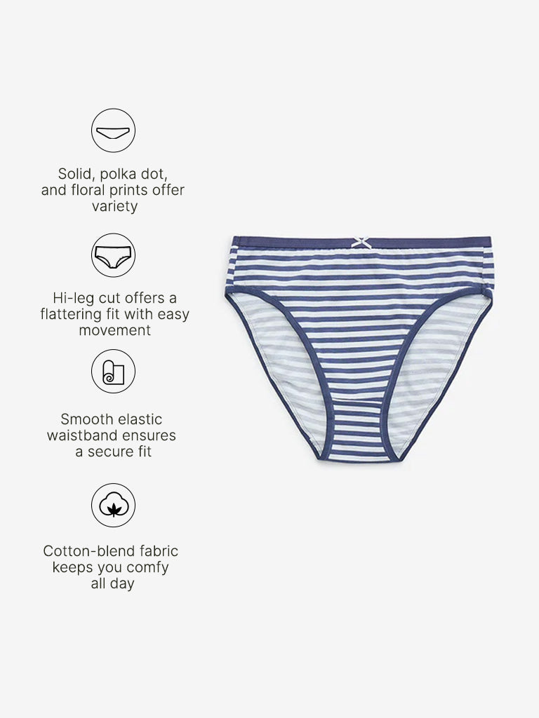 Wunderlove Blue Hi-Leg Cotton-Blend Briefs - Pack of 3