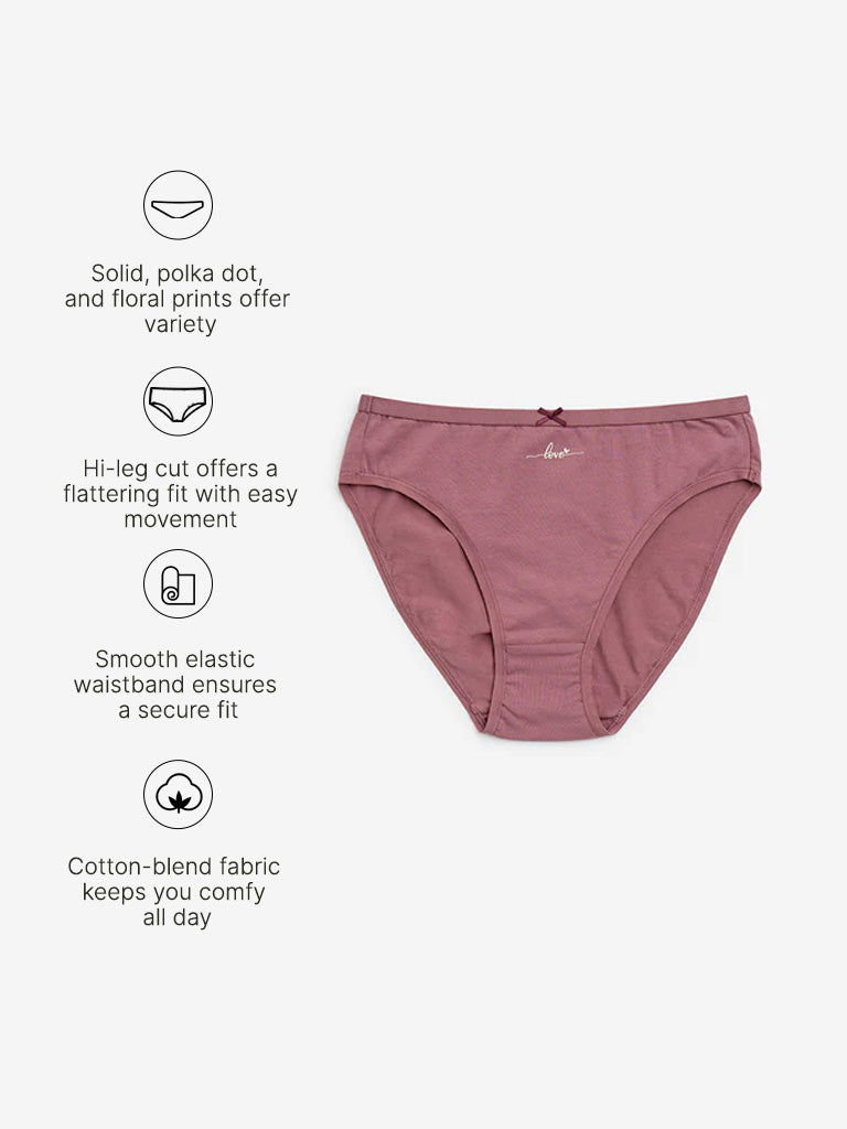 Westside Wunderlove Women's Mauve Cotton-Blend Hi-Leg Briefs - Pack of 3 for Casual Wear Infographics