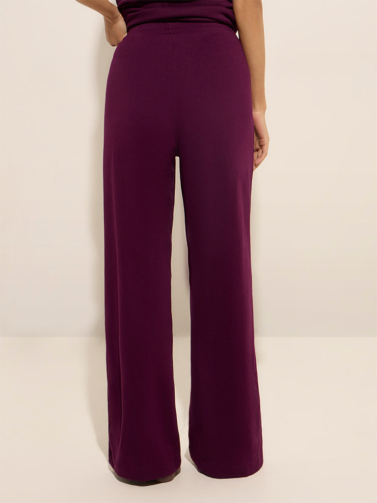 Westside Superstar Women's Purple High-Rise Cotton-Blend Pants for Casual Wear Casual Wear Back View
