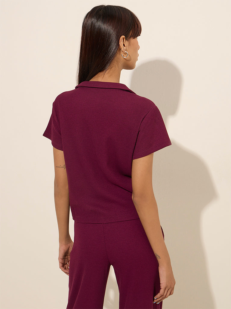 Westside Superstar Women's Wine Waffle-Textured Shirt for Casual Wear Casual Wear Back View