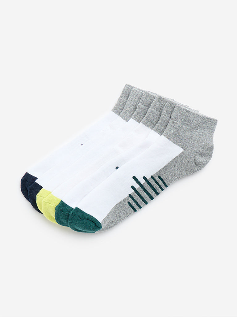 Westside WES Lounge Men's Grey Striped Ankle Length Cotton-Blend Socks - Pack of 3 for Casual Wear Pack View