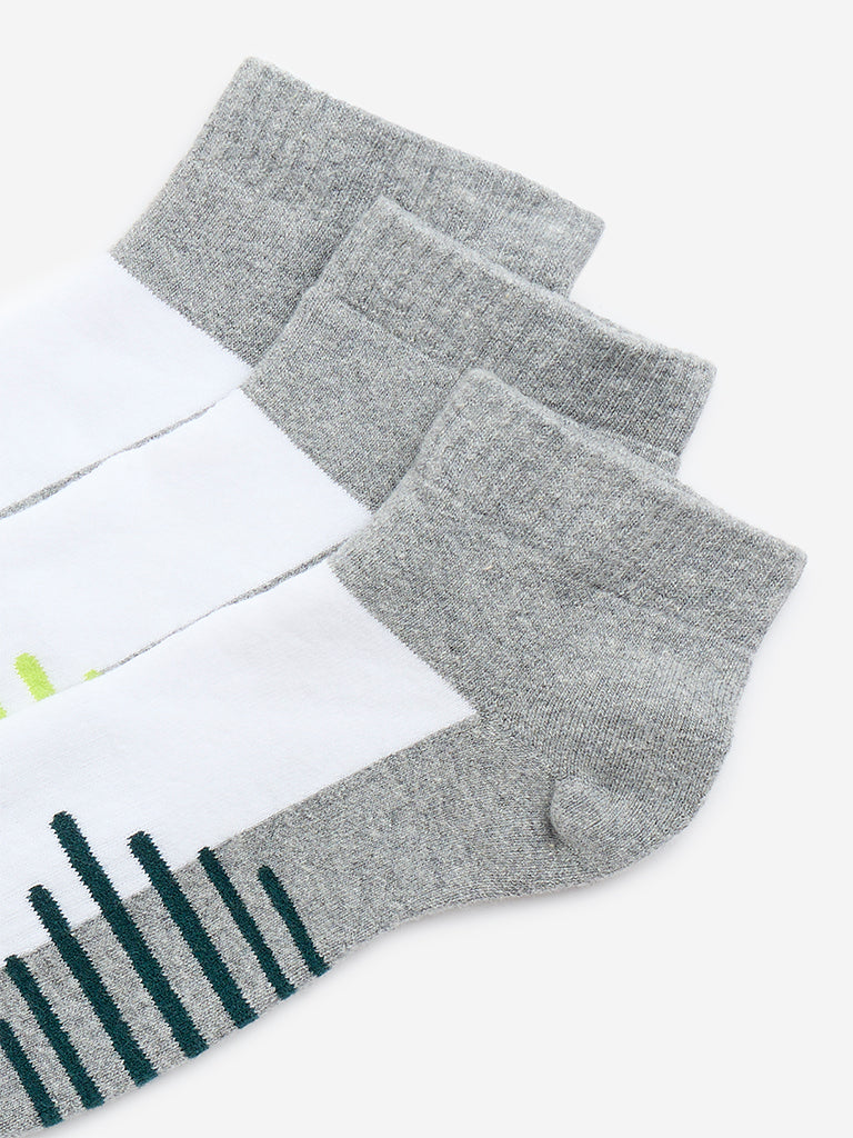 Westside WES Lounge Men's Grey Striped Ankle Length Cotton-Blend Socks - Pack of 3 for Casual Wear Zoomed View