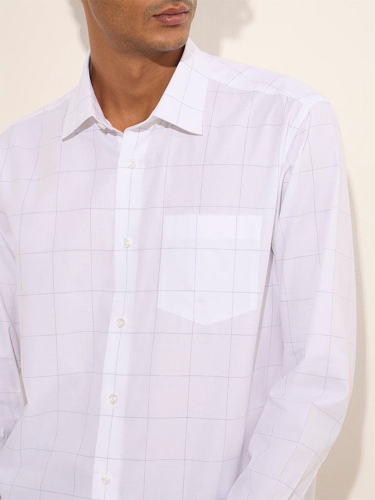 Westside WES Formals Men's White Checkered Relaxed-Fit Cotton Shirt for Work Wear Zoomed View