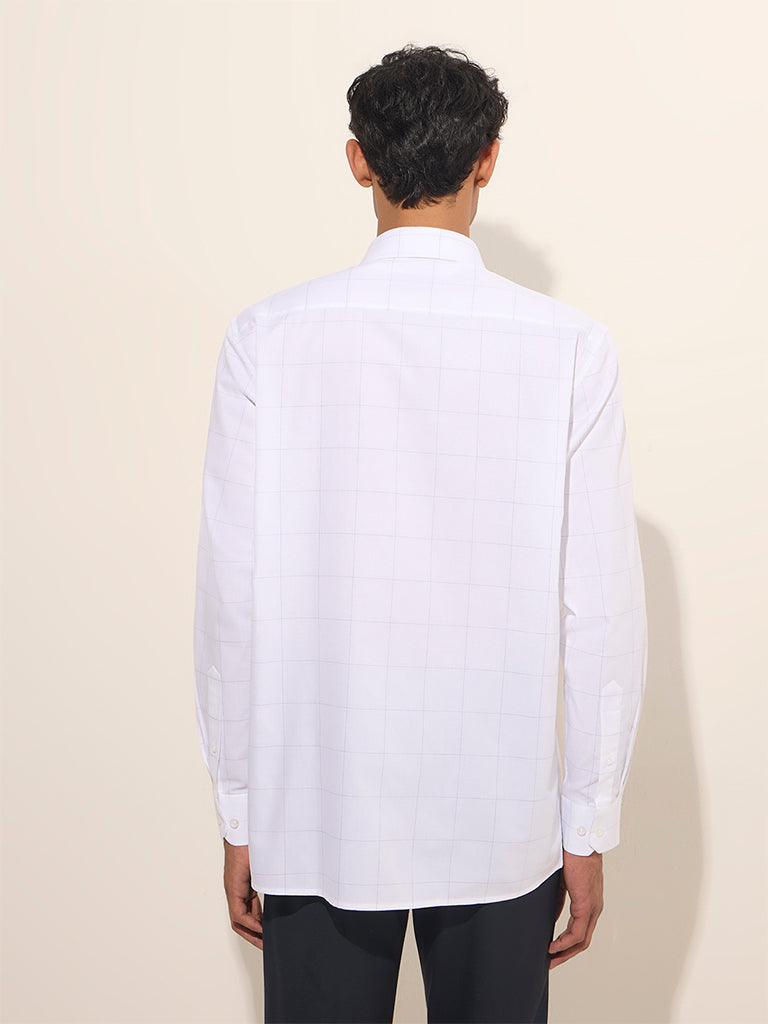 Westside WES Formals Men's White Checkered Relaxed-Fit Cotton Shirt for Work Wear Back View