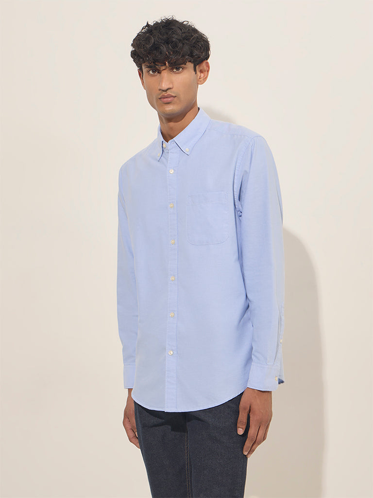 WES Casuals Light Blue Relaxed-Fit Cotton-Blend Shirt