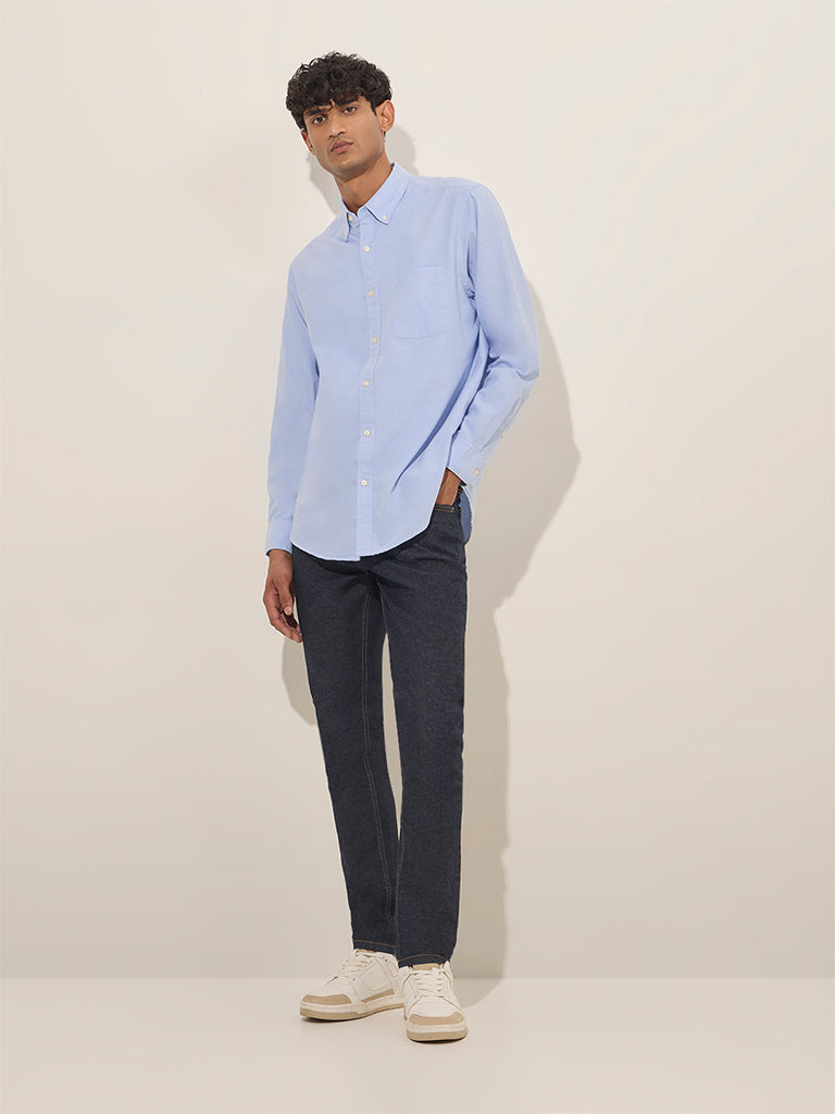 WES Casuals Light Blue Relaxed-Fit Cotton-Blend Shirt