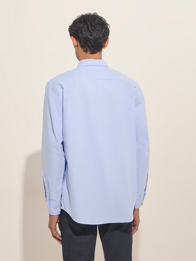 WES Casuals Light Blue Relaxed-Fit Cotton-Blend Shirt