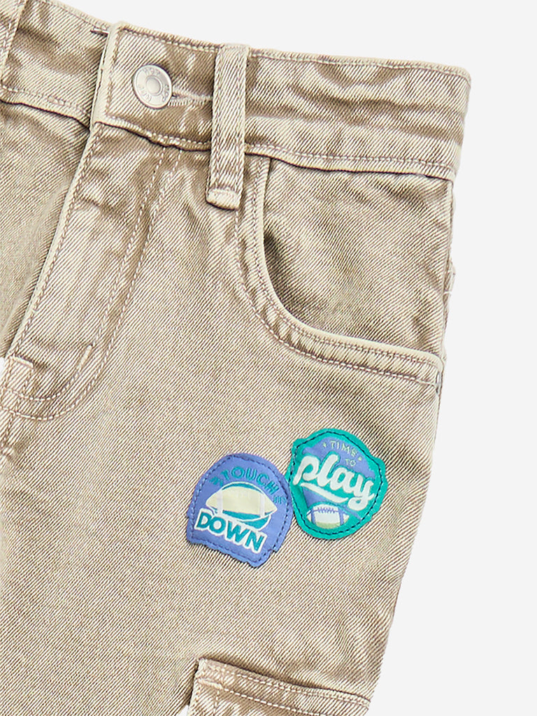 Westside HOP Kids Taupe Cargo-Style Straight-Fit Mid-Rise Jeans for Casual Wear Zoomed View