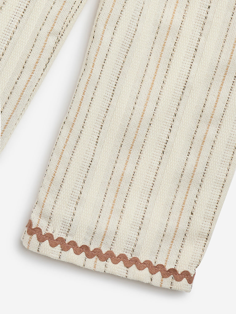 Westside HOP Kids Beige Stripe Printed High-Rise Cotton-Blend Pants for Casual Wear Zoomed View