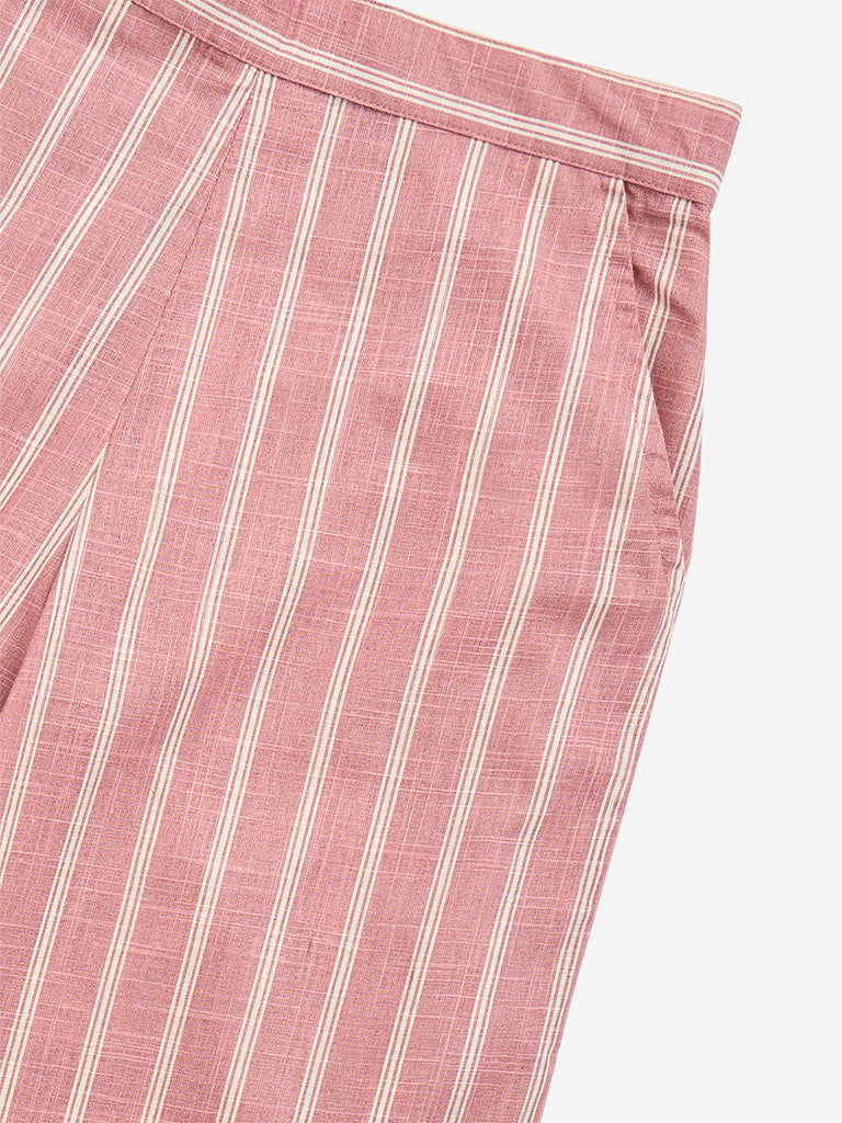 Westside Utsa Kids Pink Striped High-Rise Cotton-Blend Palazzos - (8-14yrs) for Ethnic Wear Zoomed View