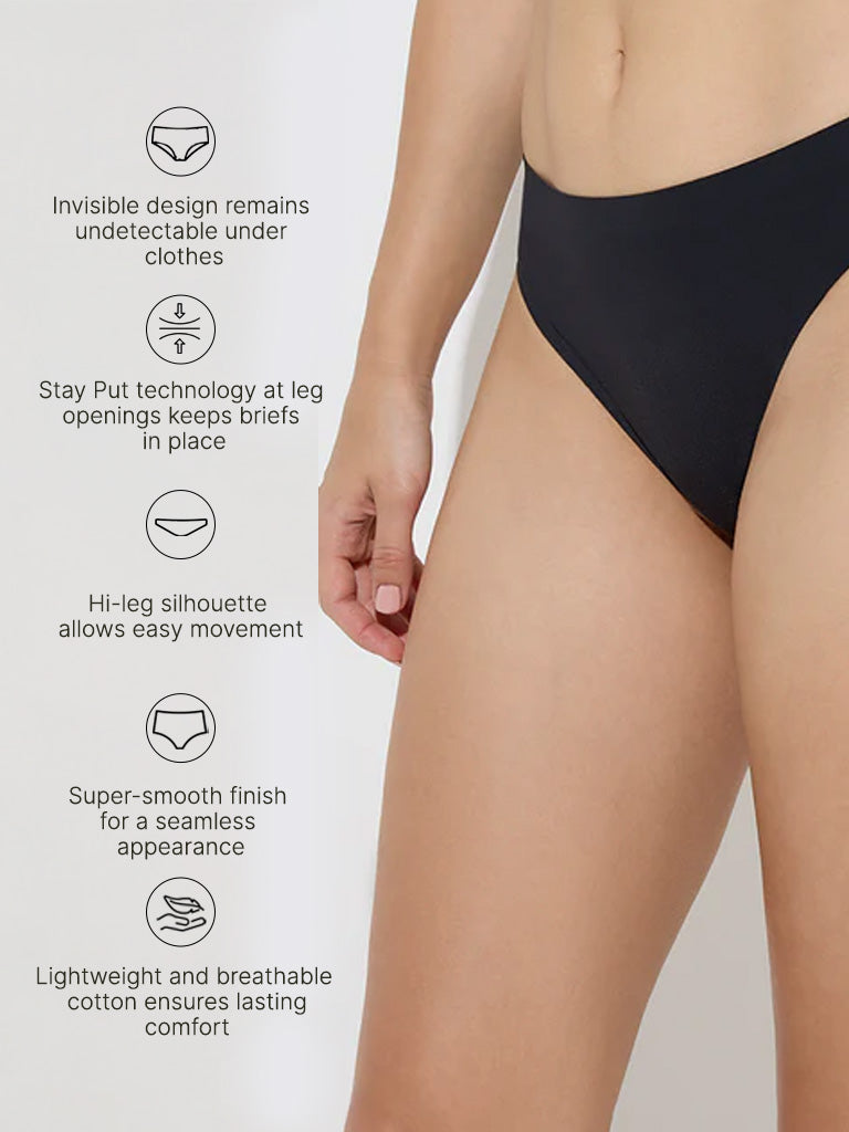 Wunderlove Black Invisible Hi-Leg Cotton Brief