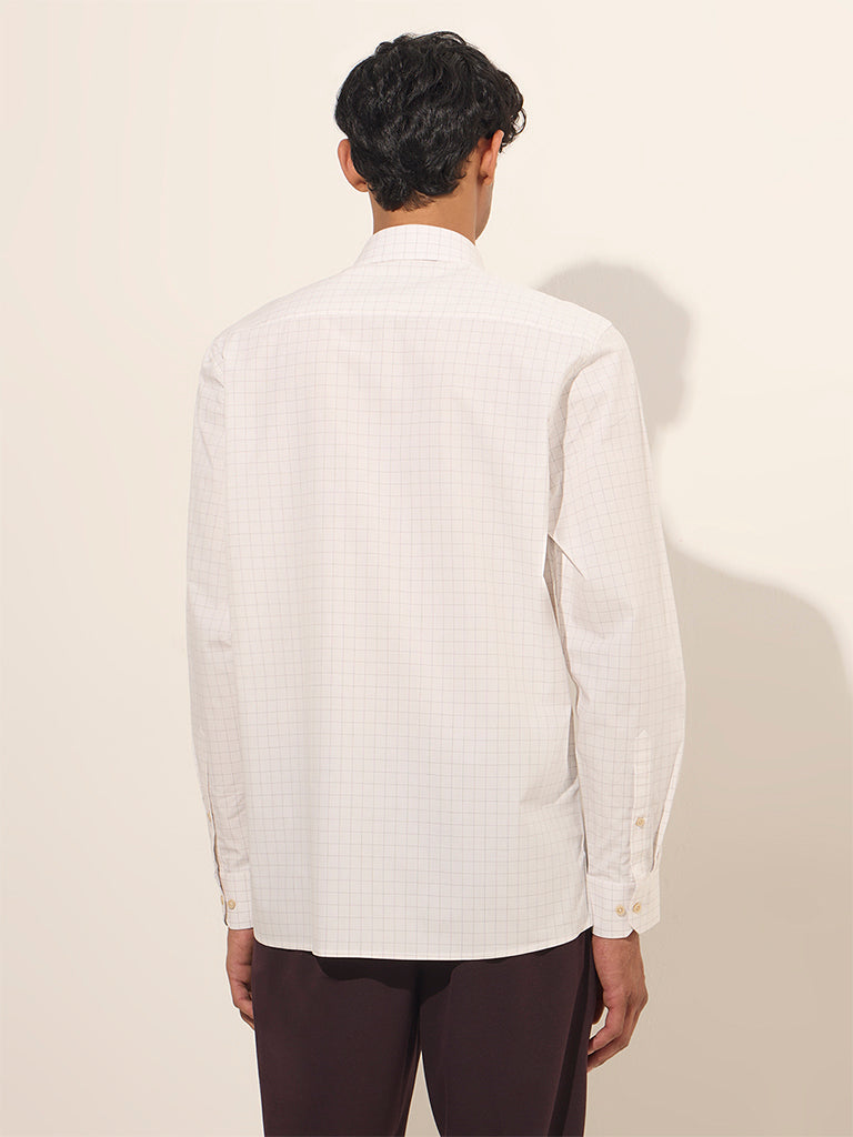 Westside WES Formals Men's Off-White Checkered Slim-Fit Cotton Shirt for Work Wear Back View