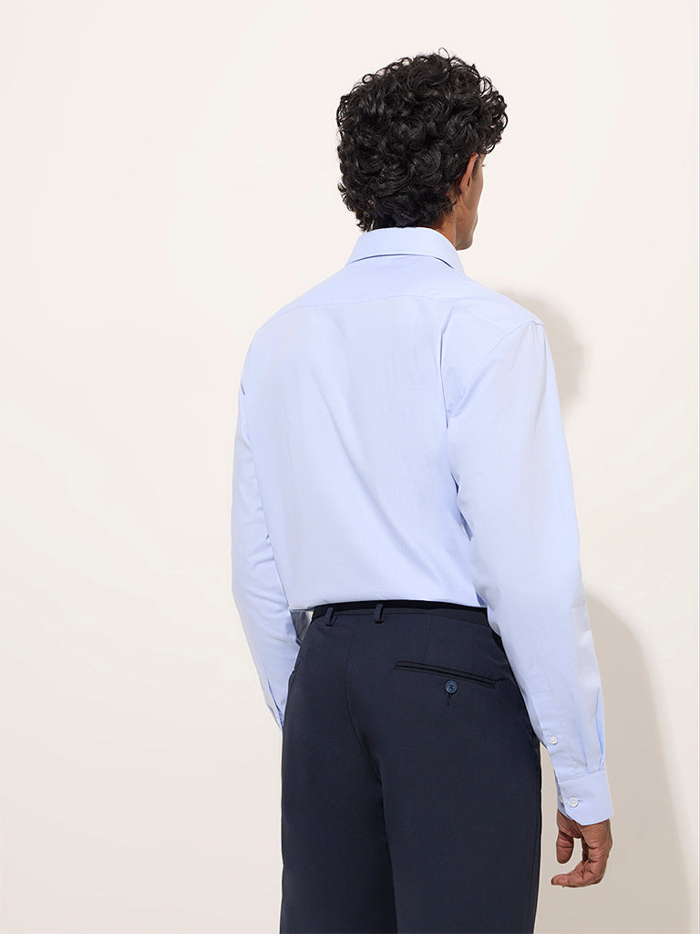 WES Formals Blue Self-Striped Relaxed-Fit Cotton Shirt