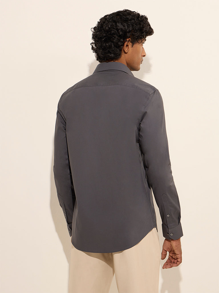 Westside WES Formals Men's Dark Grey Ultra-Slim Fit Cotton-Blend Shirt for Work Wear Back View