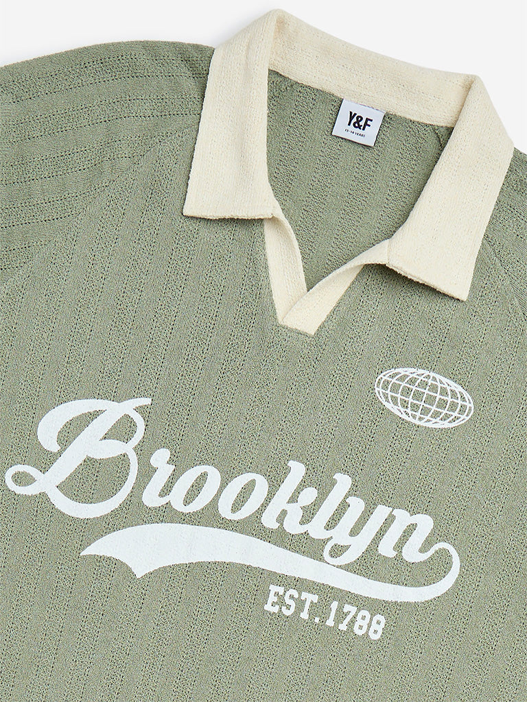 Westside Y&F Boy's Sage Text Printed Cotton-Blend T-Shirt for Casual Wear Zoomed View