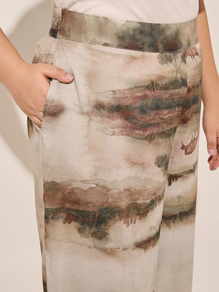 Westside Diza Women's Olive Abstract Printed High-Rise Palazzos for Work Wear Work Wear Zoomed View