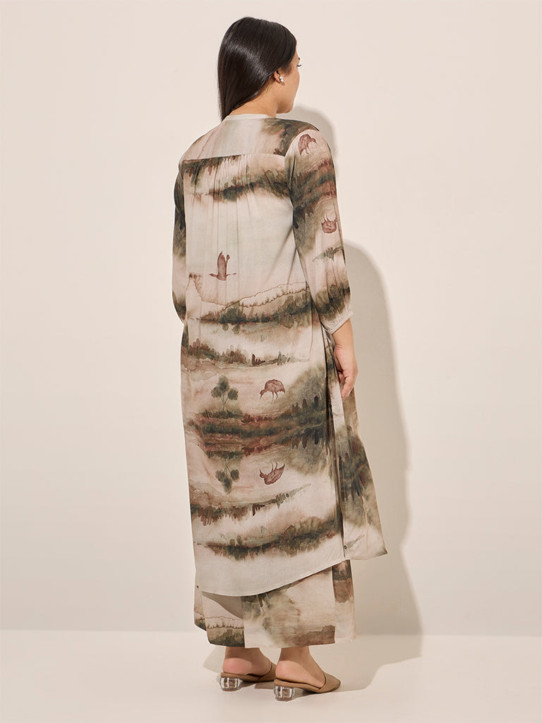 Westside Diza Women's Multicolour Abstract Printed A-Line Kurta for Work Wear Back View