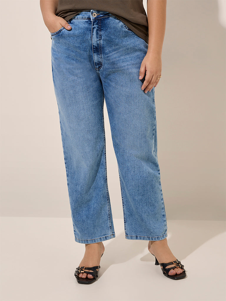 Gia Blue Straight-Fit Mid-Rise Jeans