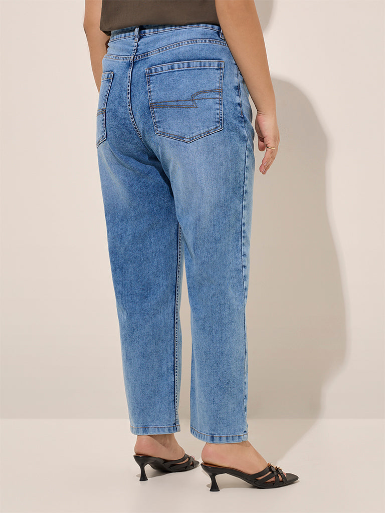 Gia Blue Straight-Fit Mid-Rise Jeans
