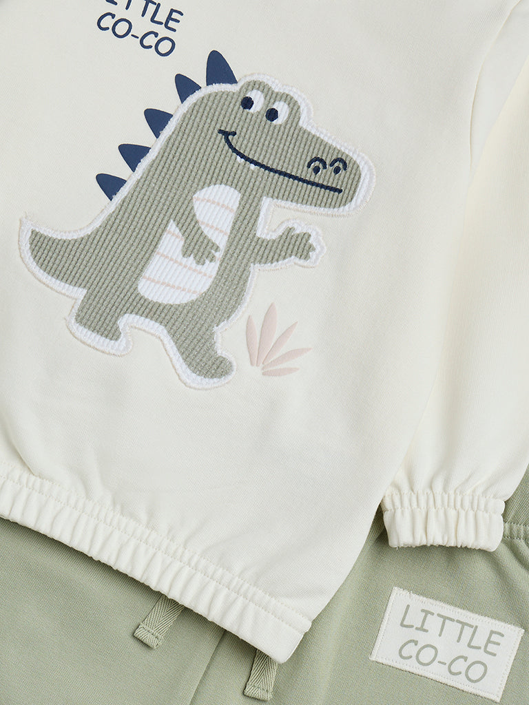 Westside HOP Baby Boy's Sage Animal Design Cotton T-Shirt with Joggers Set for Casual Wear Zoomed View