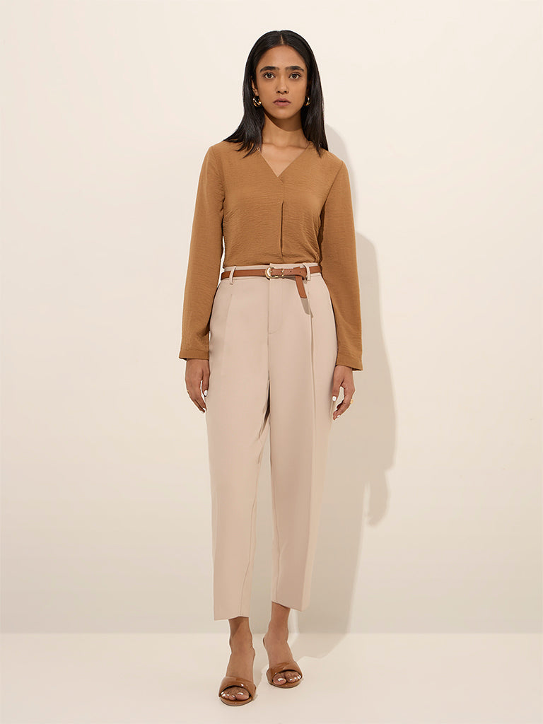 Buy Wardrobe Beige High-Rise Trousers from Westside