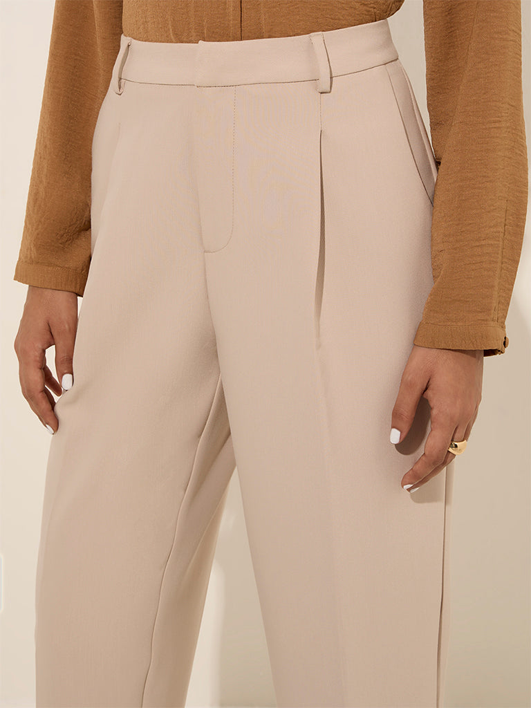 Wardrobe Beige High-Rise Trousers