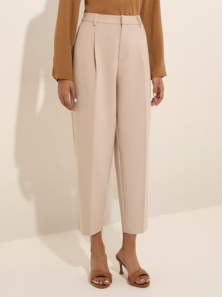 Wardrobe Beige High-Rise Trousers
