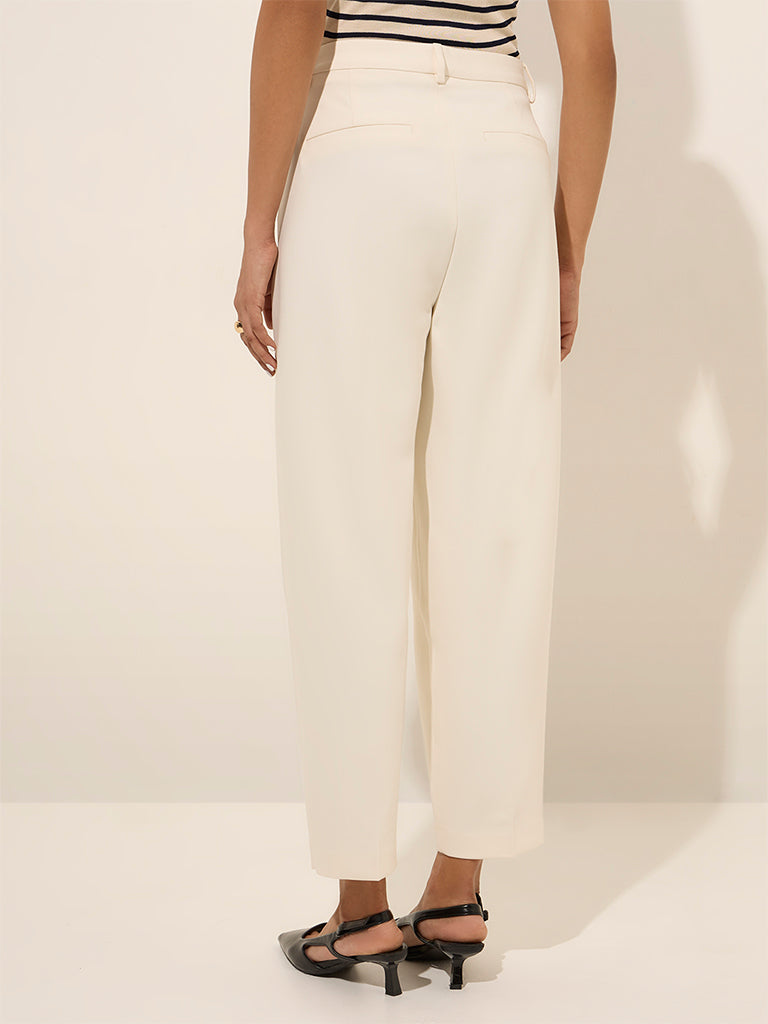 Westside Wardrobe Women's White High-Rise Trousers for Work Wear Back View
