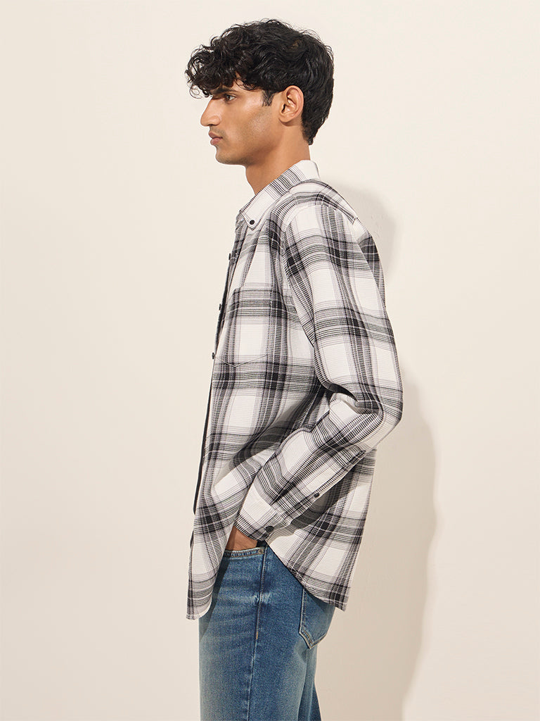 WES Casuals White Checks Design Relaxed-Fit Cotton Shirt