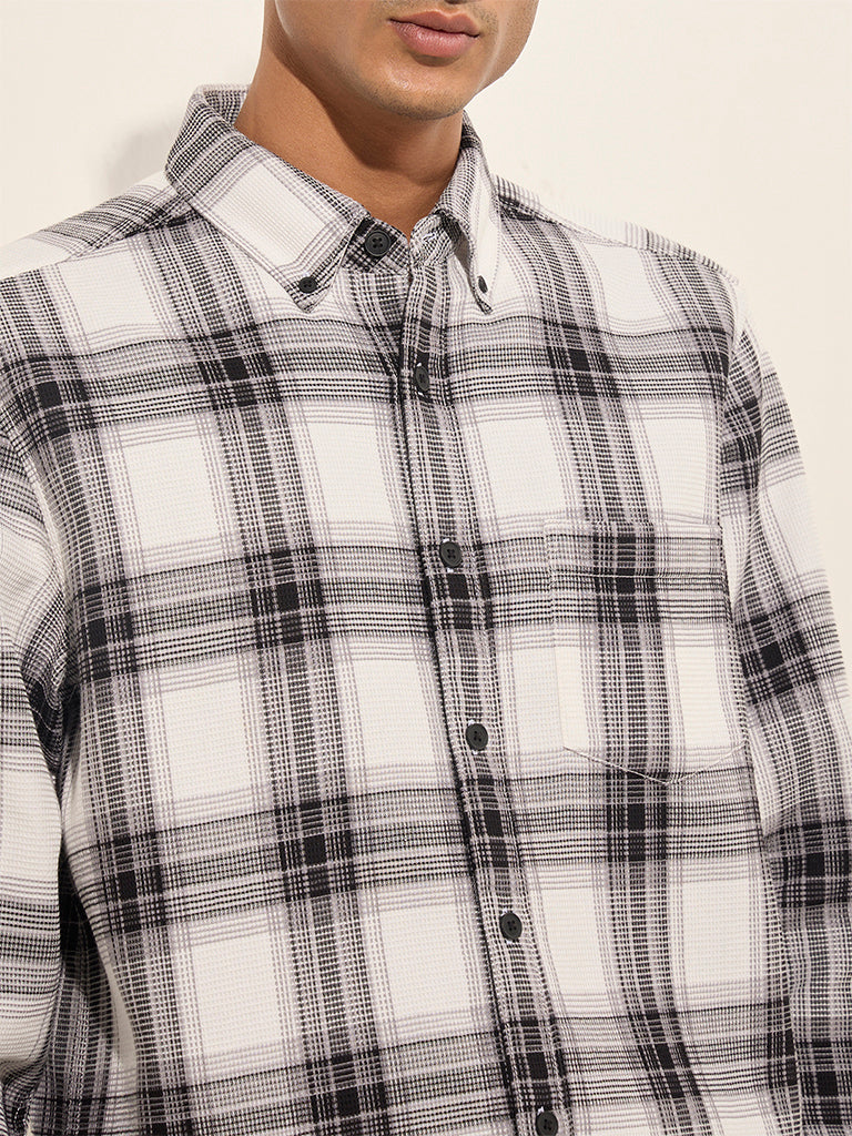 WES Casuals White Checks Design Relaxed-Fit Cotton Shirt