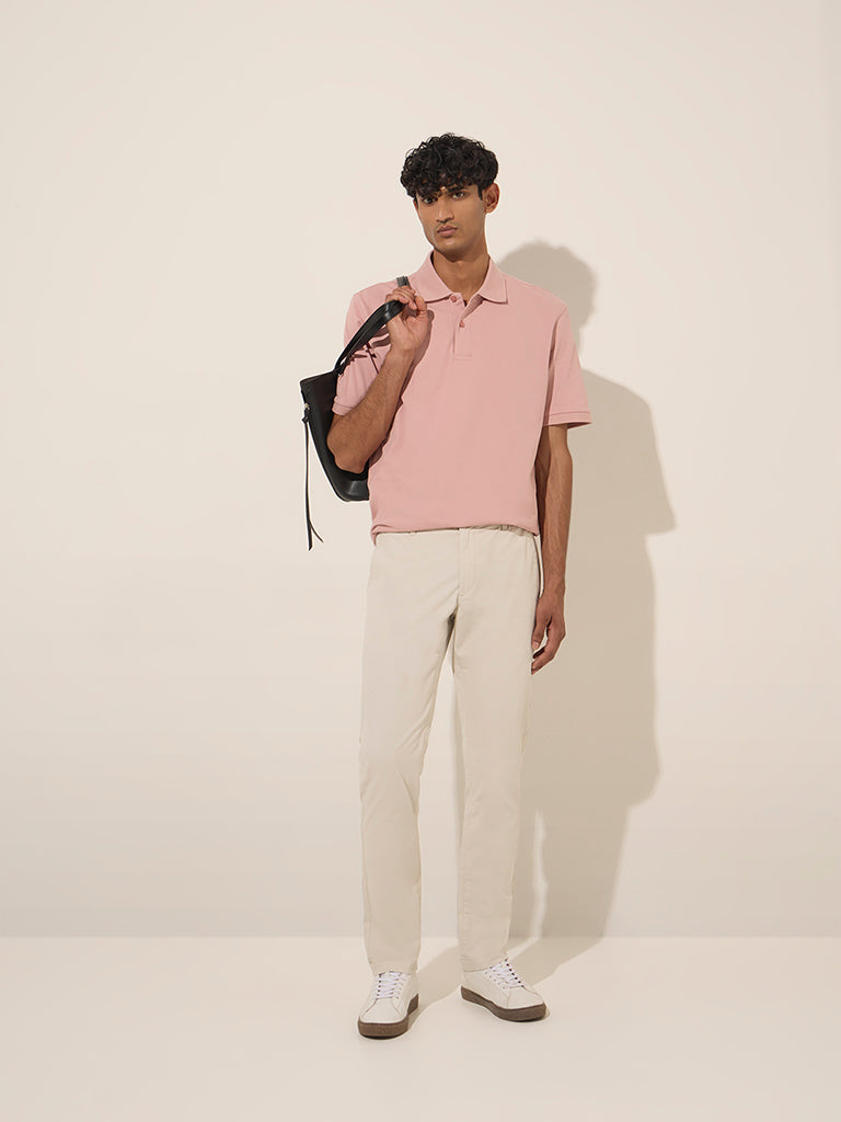 Westside WES Casuals Men's Light Pink Relaxed-Fit Cotton-Blend Polo T-Shirt for Casual Wear Full View