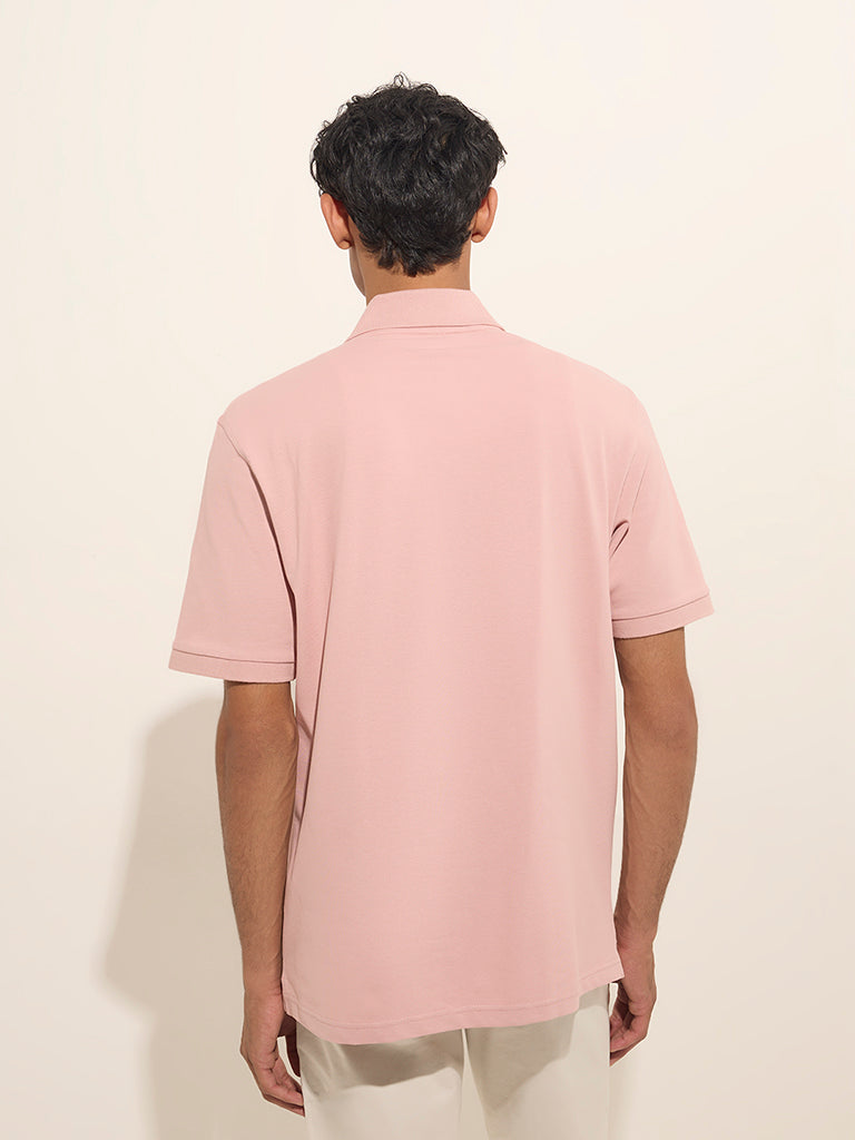 Westside WES Casuals Men's Light Pink Relaxed-Fit Cotton-Blend Polo T-Shirt for Casual Wear Back View