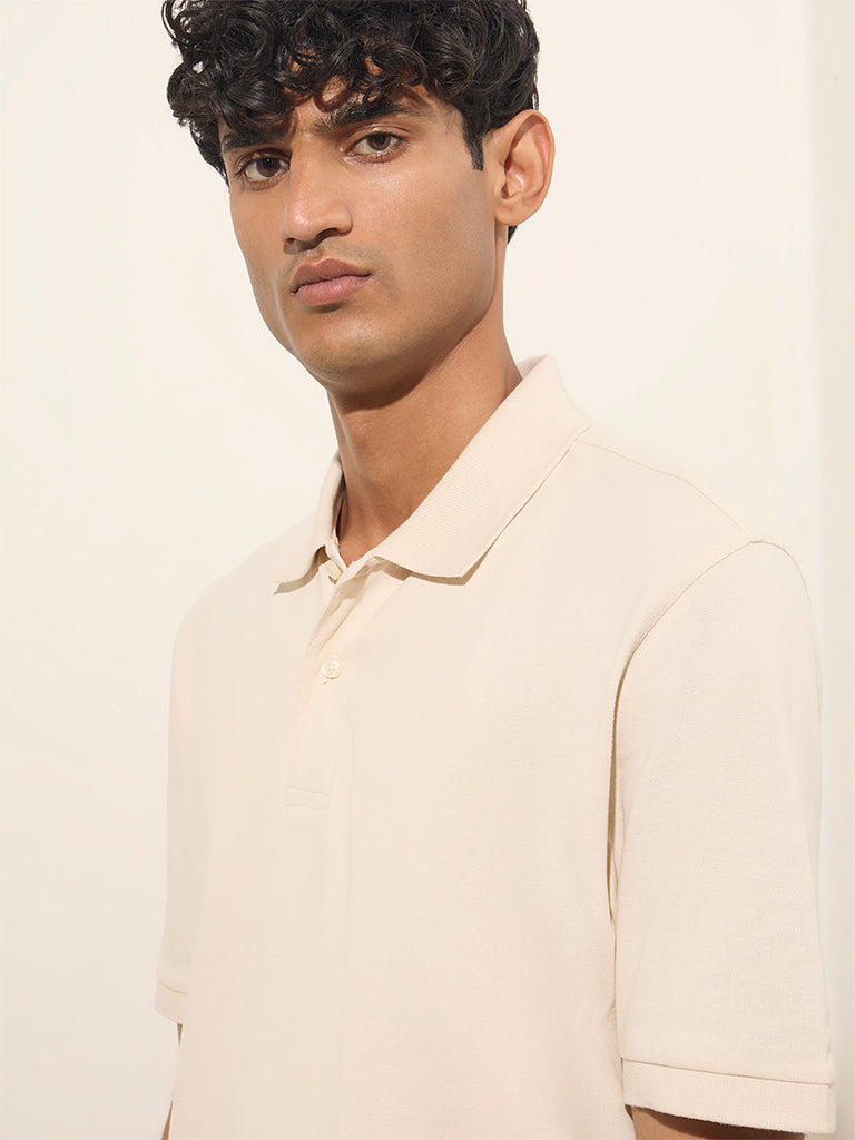 WES Casuals Off-White Relaxed-Fit Cotton-Blend Polo T-Shirt