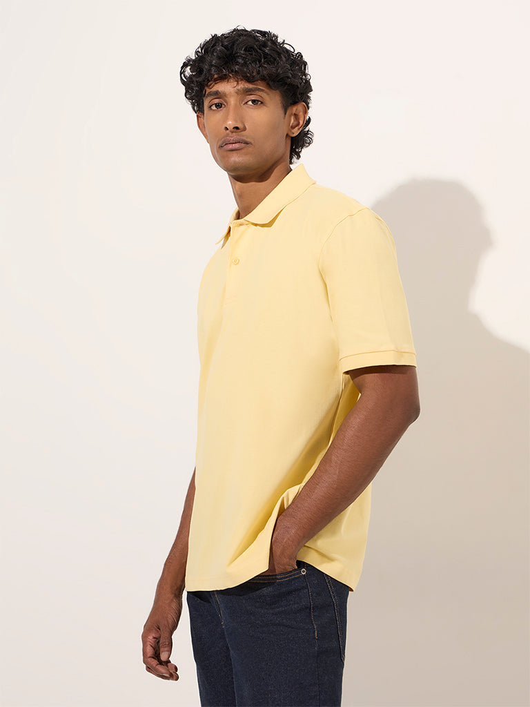 Westside WES Casuals Men's Yellow Relaxed-Fit Cotton-Blend Polo T-Shirt for Casual Wear Casual Wear Front View