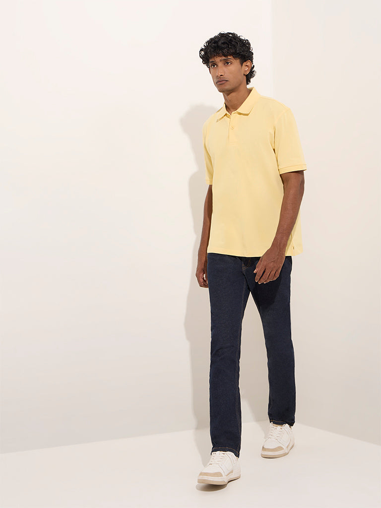 Westside WES Casuals Men's Yellow Relaxed-Fit Cotton-Blend Polo T-Shirt for Casual Wear Casual Wear Full View
