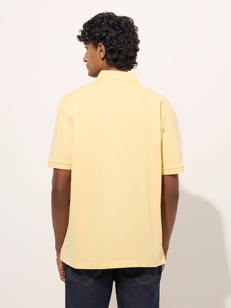 Westside WES Casuals Men's Yellow Relaxed-Fit Cotton-Blend Polo T-Shirt for Casual Wear Casual Wear Back View
