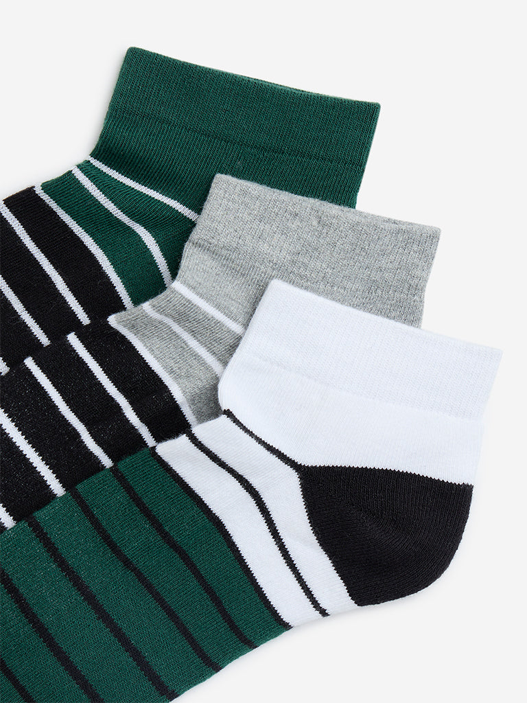 Westside WES Lounge Men's Green Stripe Printed Cotton-Blend Socks - Pack of 3 for Casual Wear Casual Wear Zoomed View