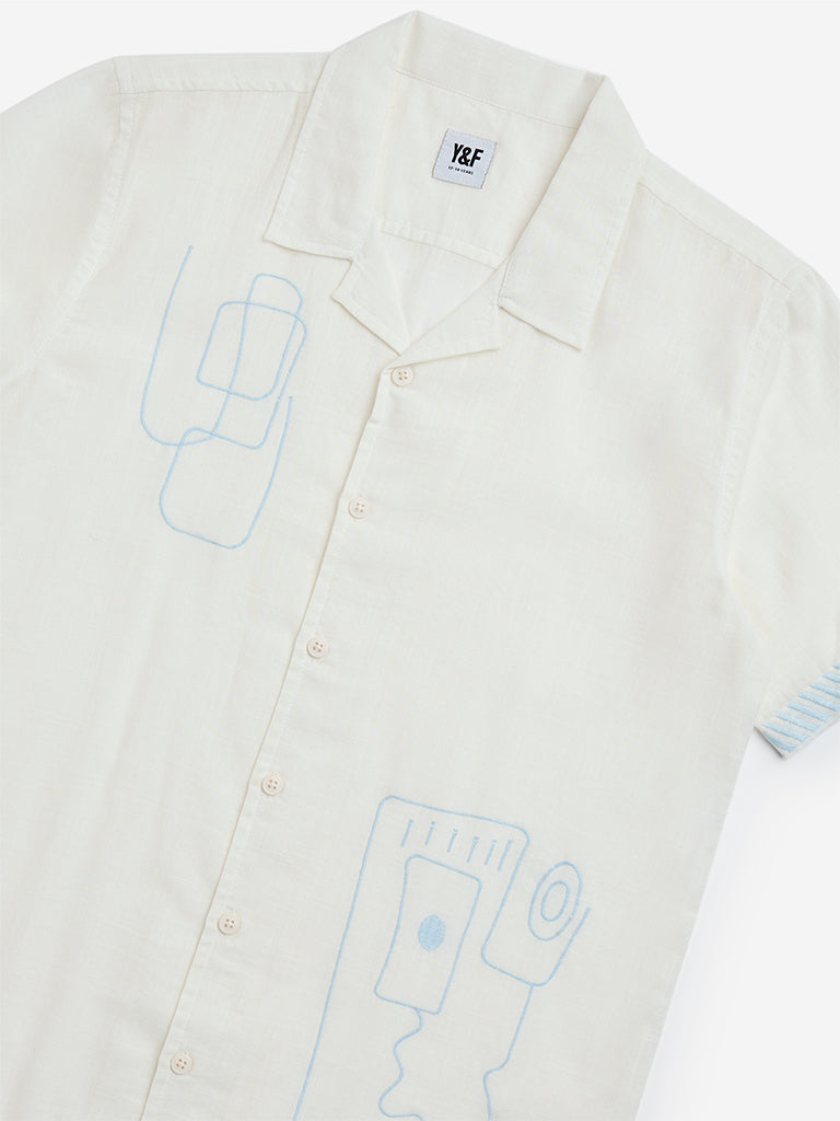 Westside Y&F Boy's White Abstract Design Cotton Shirt for Casual Wear Zoomed View