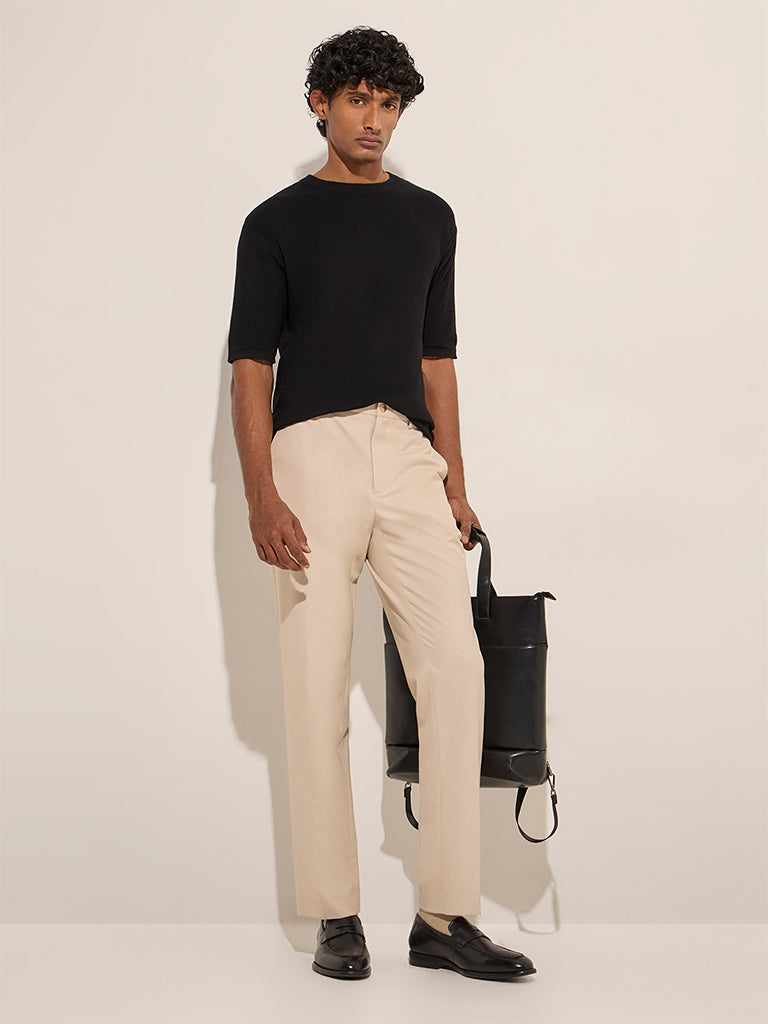 WES Formals Black Slim-Fit Cotton T-Shirt