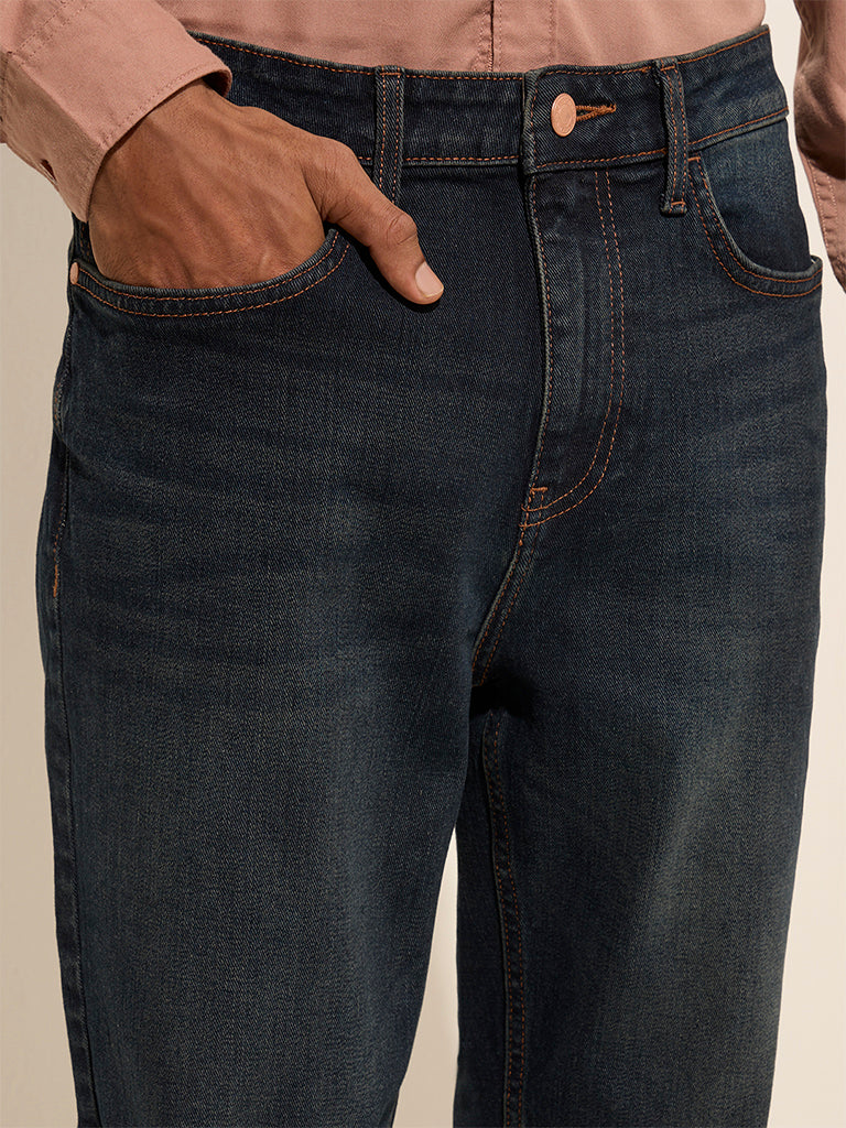 Westside Nuon Men's Dark Blue Slim-Fit Mid-Rise Denim Jeans for Casual Wear Zoomed View