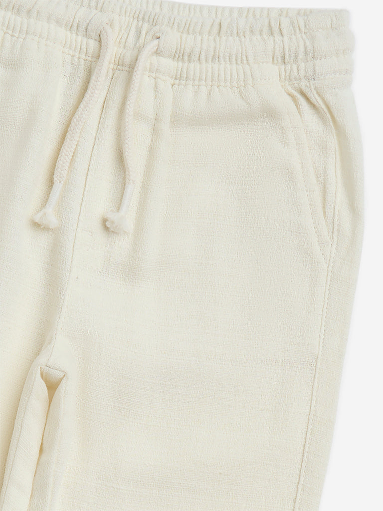 Westside HOP Kids Off-White Mid-Rise Cotton-Blend Trousers for Casual Wear Zoomed View
