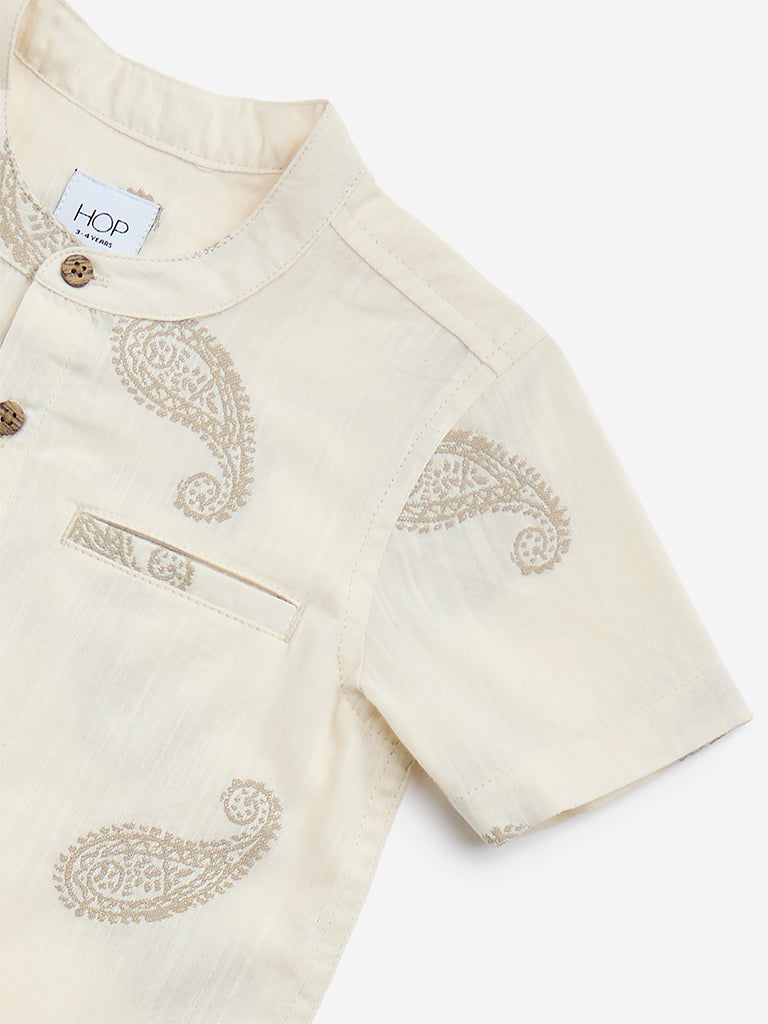 Westside HOP Kids Beige Paisley Print Cotton-Blend Shirt for Casual Wear Zoomed View