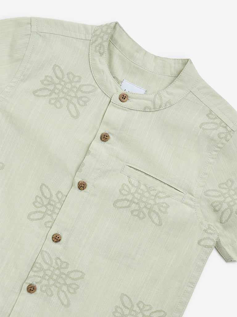 Westside HOP Kids Sage Printed Cotton Shirt for Casual Wear Zoomed View