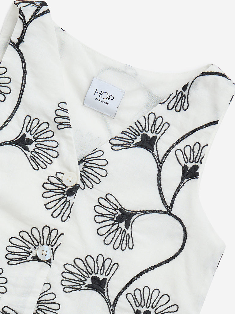Westside HOP Kids White Floral Embroidered Cotton Waistcoat for Casual Wear Zoomed View