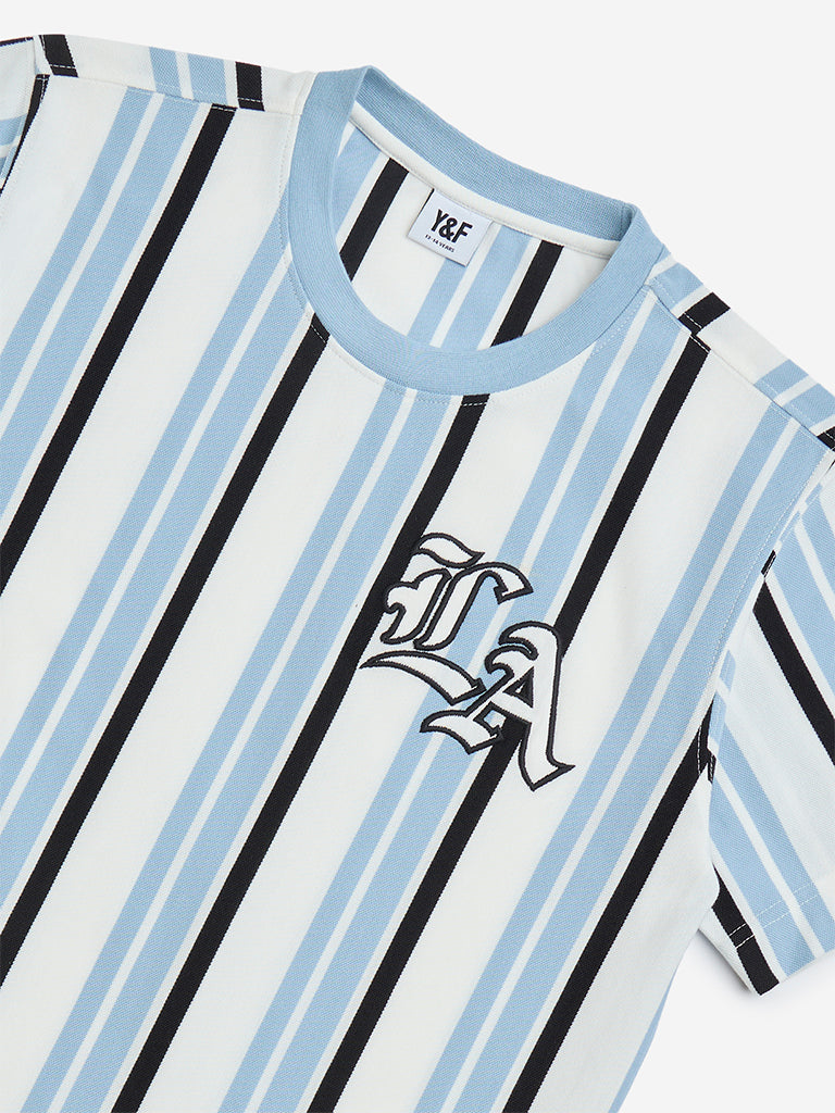 Westside Y&F Boy's White Stripe Detailed Cotton T-Shirt for Casual Wear Zoomed View