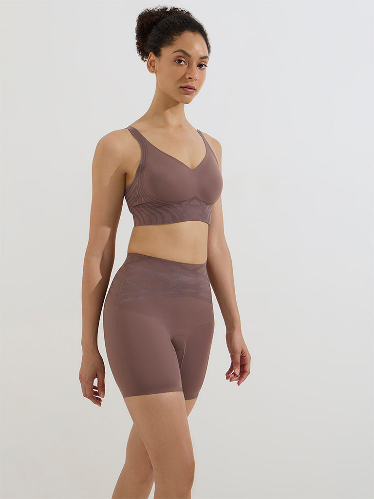 Westside Wunderlove Women's Dark Brown Shadow Sculpt Shaping Shorts for Casual Wear Full Model View