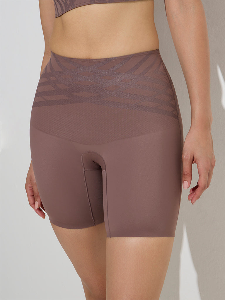 Westside Wunderlove Women's Dark Brown Shadow Sculpt Shaping Shorts for Casual Wear Front View