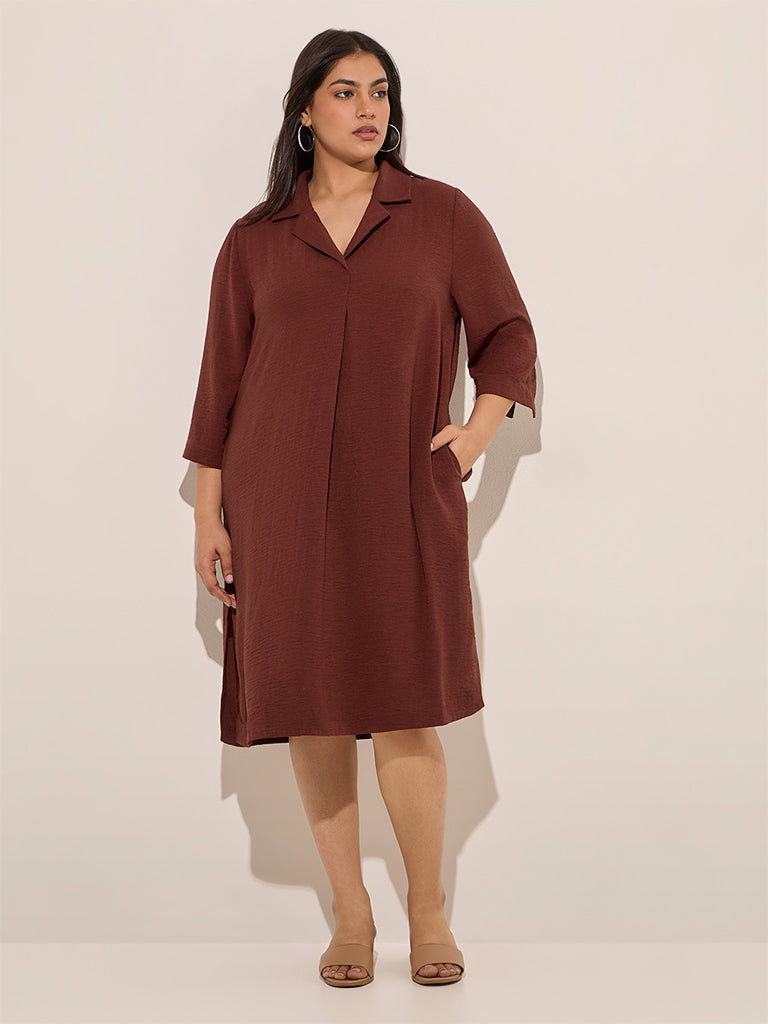 Gia Burgundy Crinkle-Textured A Line Dress